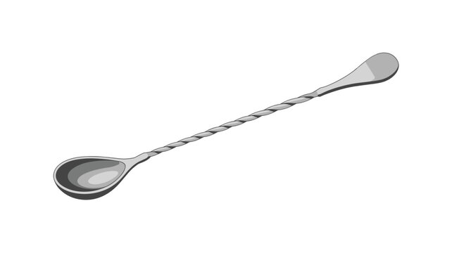 A detailed silver bar spoon with a long twisted handle is isolated on a bright white background for cocktail mixing and professional beverage preparation usage.