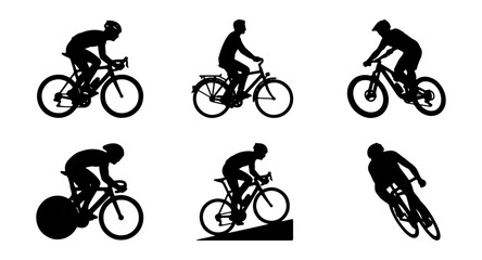 Fototapeta premium Cyclist Silhouettes Vector Set: Road, Mountain, Track, BMX, Cycling Icons