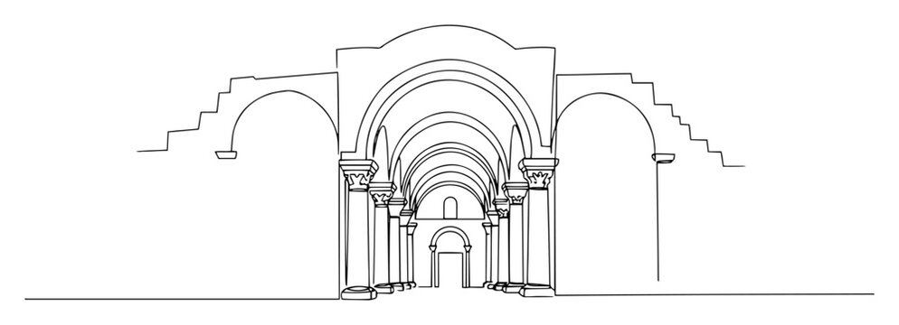 ancient roman arches sketch of a thin one line in the style of a black vector on a white background