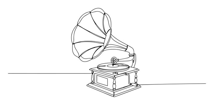 gramophone sketch of a thin one line in the style of a black vector on a white background