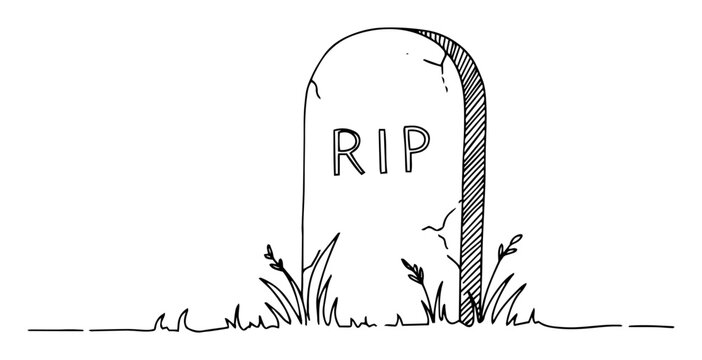 gravestone with rip inscription sketch of a thin one line in the style of a black vector on a white background