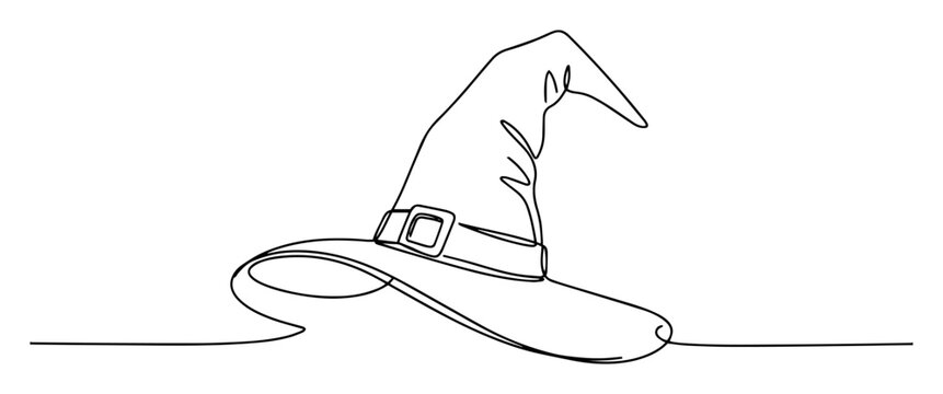 witch hat sketch of a thin one line in the style of a black vector on a white background