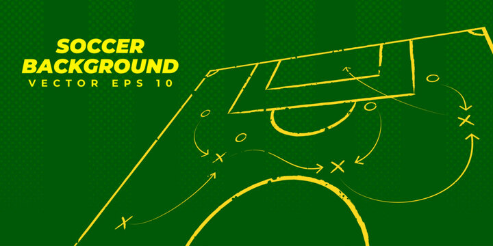 Dynamic soccer sports background, football banner with illustration of a tactical scheme pattern of a football game