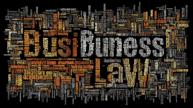 Business law word cloud collage composed entirely of text.