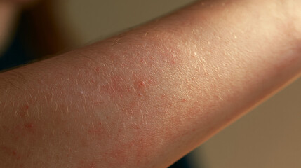 Fototapeta premium Close-up of human arm showing skin with mild irritation and redness 