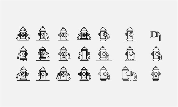 Fire hydrant dripping minimalist sketch line art icon set vector illustration