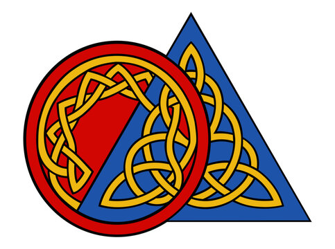 Celtic triquetra Trinity knot with circle and triangle, flat vector illustration