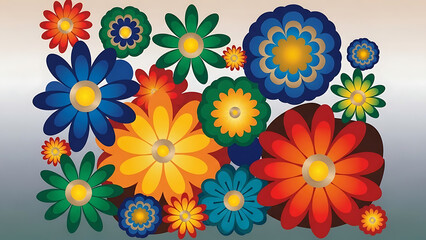 Fototapeta premium Colorful abstract flowers arranged in a decorative floral pattern isolated on a transparent background