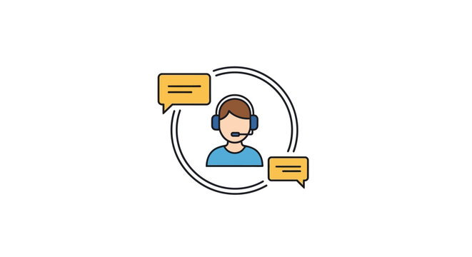 Cartoon customer service representative with headset.