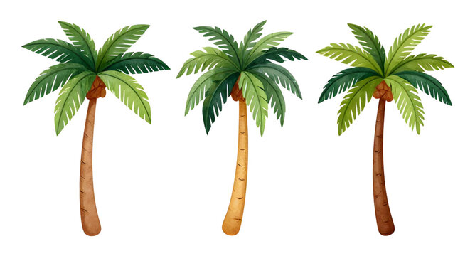 summer, palmtree, cartoon, tropical, tree, island, beach, nature, coconut, exotic, vacation, paradise, playful, cute, vector, illustration, isolated