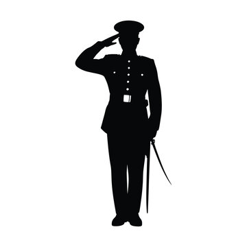 Military officer silhouette against a white background saluting pose