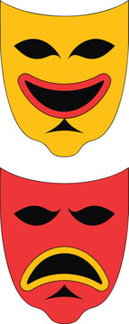 Comedy and tragedy masks, theatrical drama symbols representing happy and sad emotions