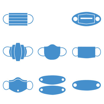  light blue surgical face mask icon set