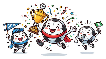 Smiling cartoon panda soccer players celebrate. © Sunarto