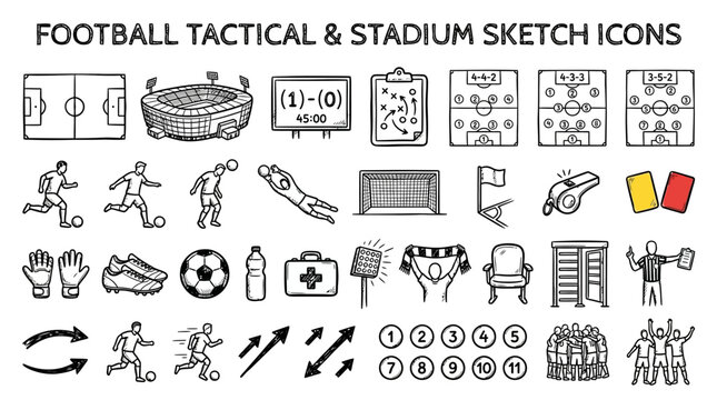 Football tactical sketch icons set.