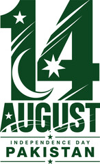 Fototapeta premium Creative green vector illustration featuring the date of Pakistan independence day with stars and moon