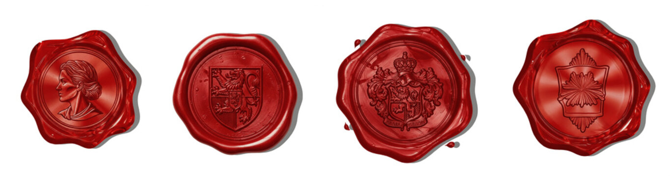 Vintage Red Wax Seal Set Isolated on White Background, Classic Royal Heraldic Wax Stamps for Letters, Invitations, and Documents, High-Quality Cutout PNG Images
