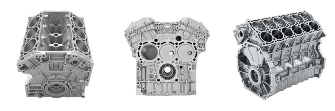 Car Engine Block PNG Set, Bare Metal V8 Cylinder Block Clipart Pack, Isolated Automotive Motor Housing Components for Vehicle Mechanics, Racing Performance, Engineering Workshops, Garage Services and 