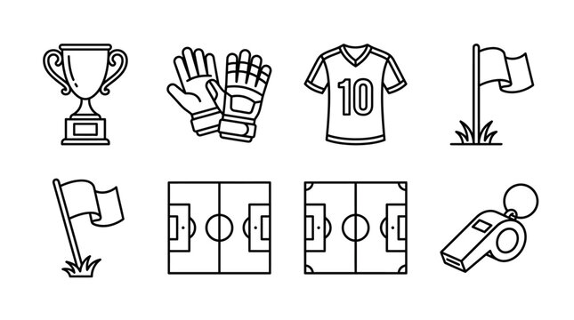 Soccer Football Sports Equipment Icons.