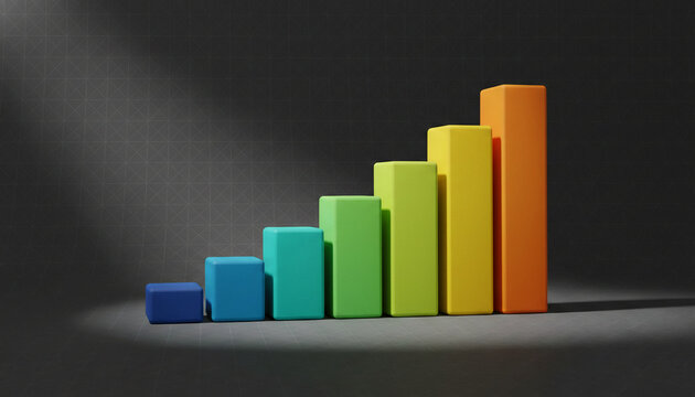Colorful bar graph showing upward trend, symbolizing growth, progress, and success, ideal for business or financial concepts with free space for text.