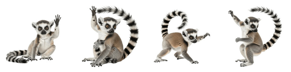 Set of Cute Ring-Tailed Lemurs in Various Poses, Realistic Wild Animal Characters, Isolated Jungle Mammal Collection for Wildlife Education, Children's Books, Safari Design and Nature Illustration Pro © DesireDoue