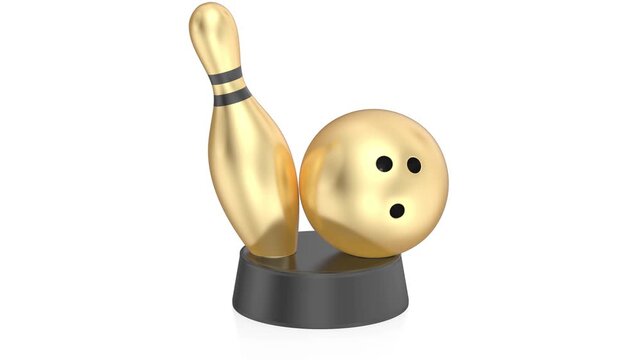 Gold bowling trophy on white background