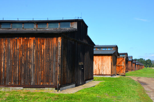 AUSCHWITZ BIRKENAU POLAND: Auschwitz concentration camp barracks was a network of German Nazi concentration camps and extermination camps built and operated by the Third Reich in Poland