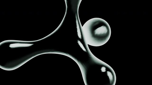 An abstract glass metaball shape rotating smoothly in a dark minimal space