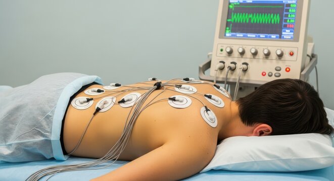 Patient undergoing eeg brain activity test in clinic