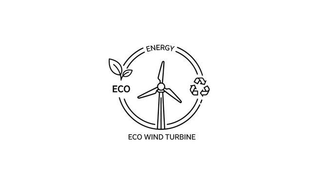 Eco Wind Turbine Renewable Energy Symbol.