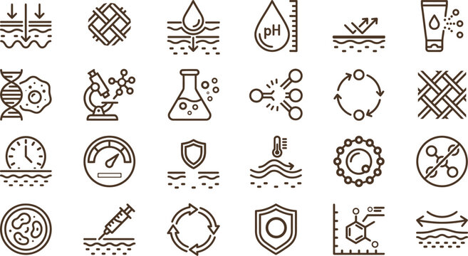 Collection of various icons representing different scientific fields and activities with test tube