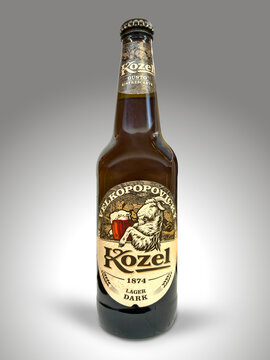 Czech Republic &ndash; May 14, 2026: 50cl bottle of Kozel Lager Dark, a Czech bottom-fermented dark beer