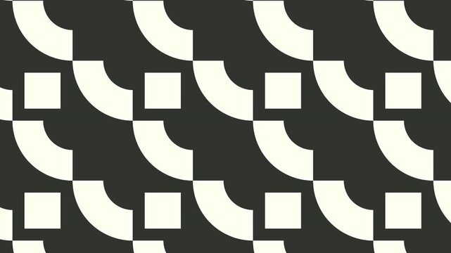 A repeating tile design unfolds smoothly. The dark and light squares create a dynamic visual effect.