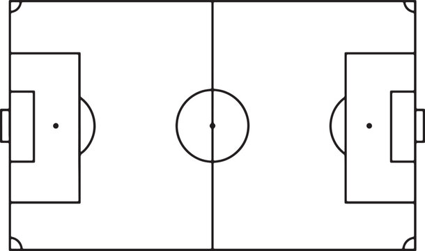 Professional soccer field schematic diagram for sports tactics and planning.