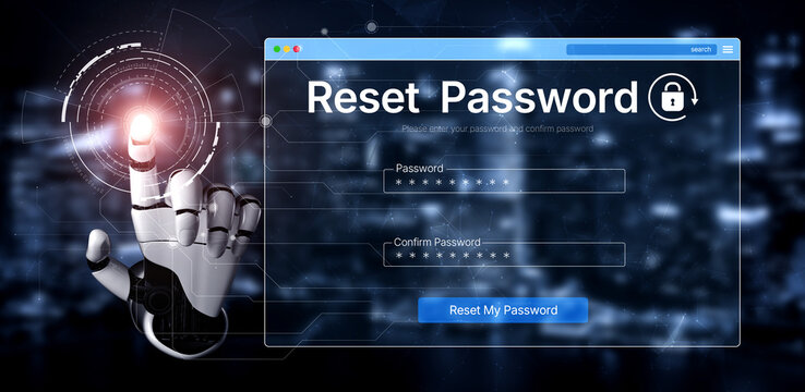 An AI assistant guides the user through a secure password reset process. This interface ensures the account recovery is safe and the new password meets security standards. Fermion