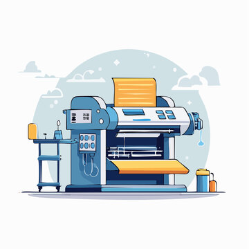 Illustration of a large format printer with paper