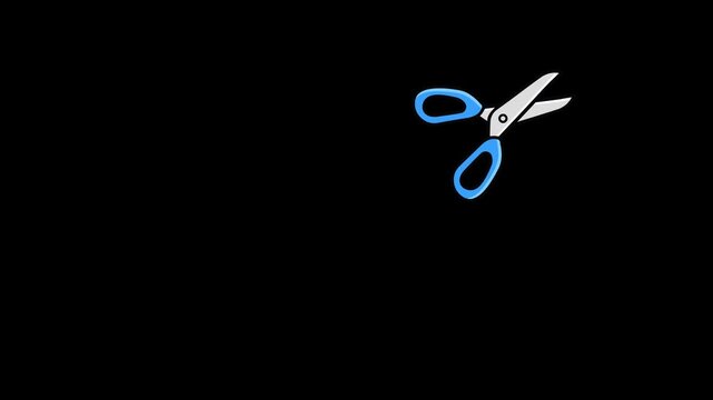 Scissors animation cutting from bottom corner to top corner with transparent background
