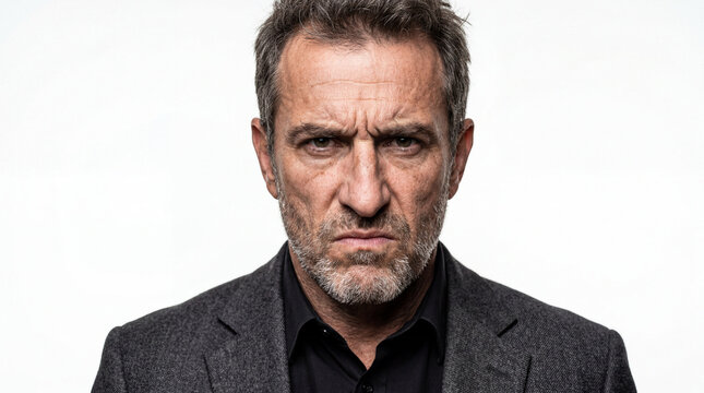 A stern-looking middle-aged man with a serious expression and furrowed brow, wearing a suit jacket.