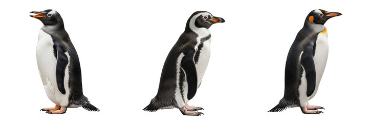 Standing Penguin PNG Set, Isolated King and Gentoo Penguins Side View Profile Collection on White Background, Antarctic Winter Wildlife Bird Clipart Bundle for Christmas, Zoo, and Polar Education Desi © AADi