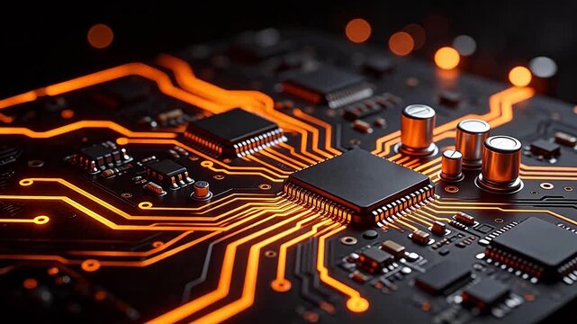 Closeup of illuminated circuit board