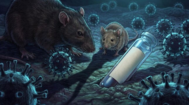 Rats viruses and a test tube disease research illustration