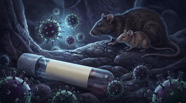 Disease vector rats and coronavirus particles in laboratory setting