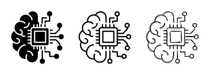 Fototapeta premium Artificial Intelligence Brain Icons, AI Chip Technology Concepts, Neural Network Symbols
