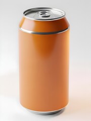 Obraz premium Sleek, blank orange aluminum can isolated on a clean white surface, presenting a minimalist product mockup with subtle reflections and a metallic silver top.