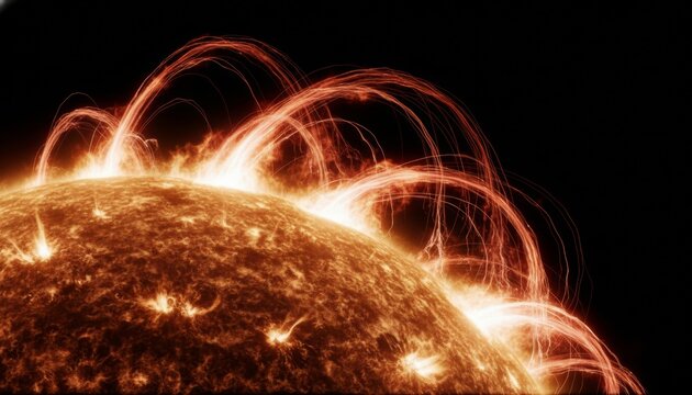 Dramatic solar flares and coronal loops on the sun surface
