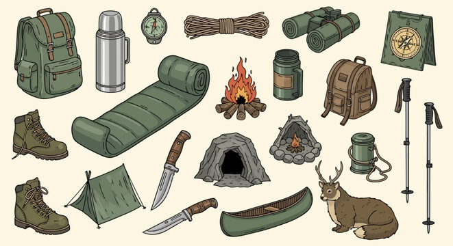Essential Camping and Hiking Gear Collection for Outdoor Adventures.