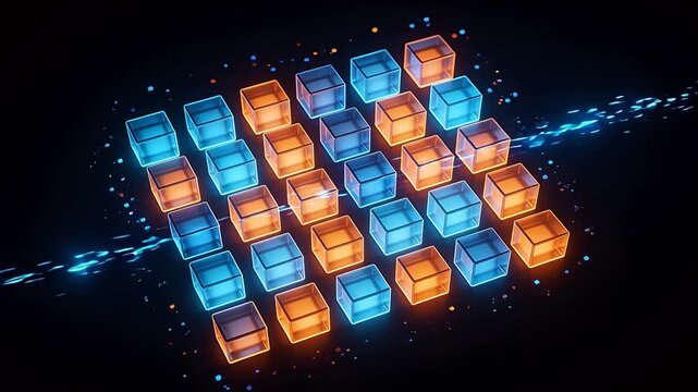 Glowing cubes in grid pattern