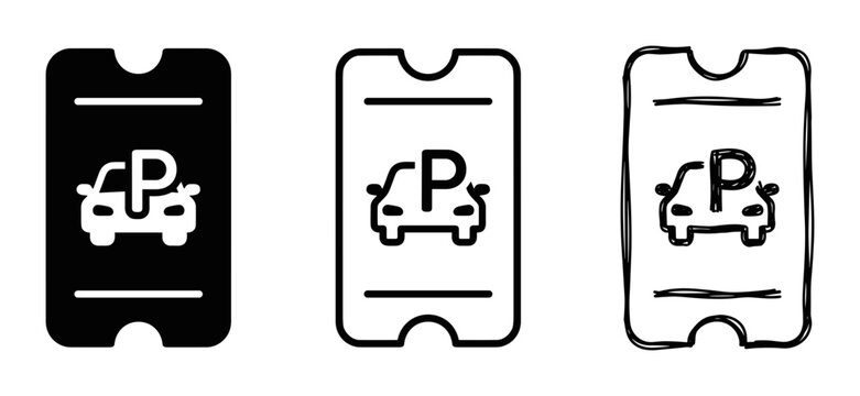 Parking Ticket Icons, Car Pass Symbols, Vector Garage Access Graphics