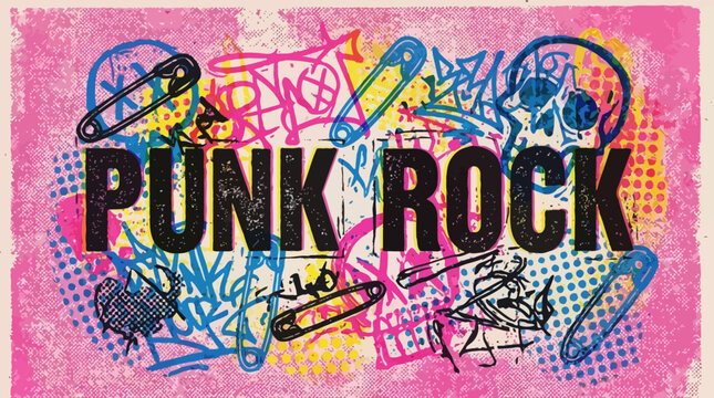 Colorful risograph effect print texture. Riso overlay punk graffiti background with linocut printmaking