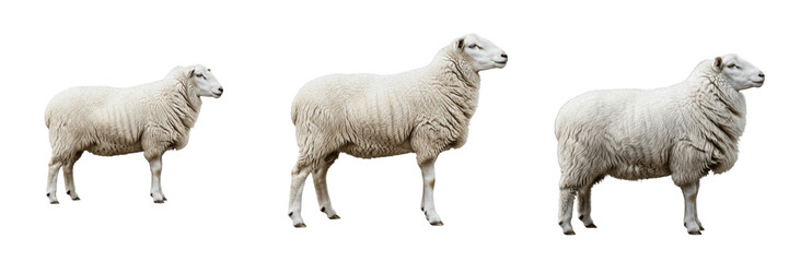 White Farm Sheep Set Standing Side View Isolated on Transparent PNG Background for Animal Asset Design © michael